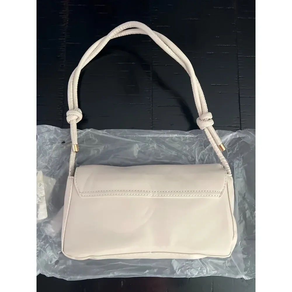 New Off White Asymmetrical Flap Baguette Shoulder Bag Knot Strap Handbag Purse